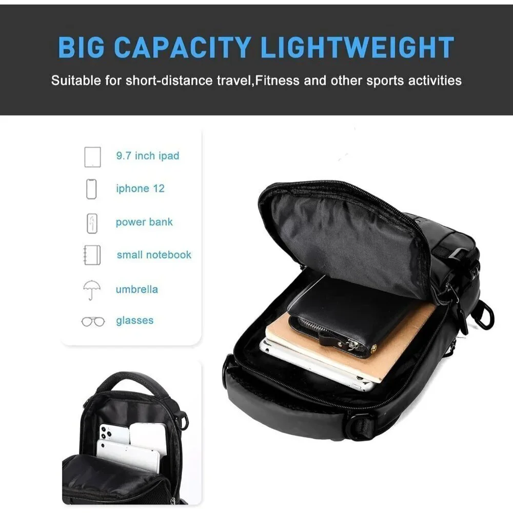 💫 Men Black Strap Motorcycle Sling Hiking Walking Biking Travel Shoulder Bag